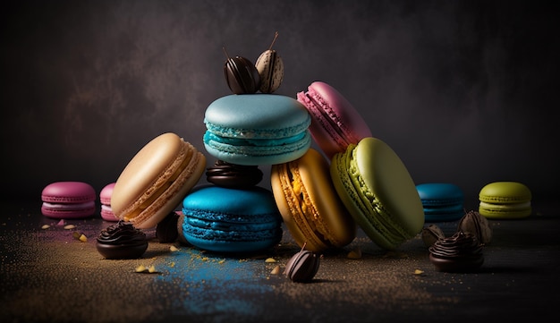 Macarons deliciosos com aparência alegre