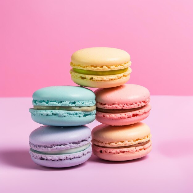 Macarons em tons pastéis, uma sobremesa francesa Generative AI