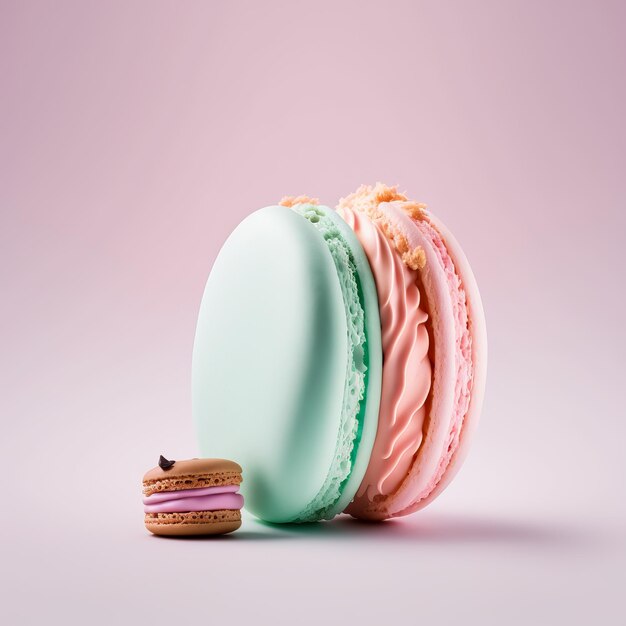 Foto macarons em um fundo rosa