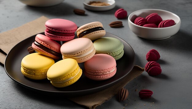 Macarons franceses de vista frontal deliciosos bolos