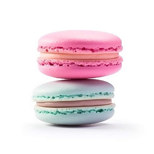 Macarons Makronen isoliert auf weißem Hintergrund, Creme, Pastell-Chic, Café-Dessert, süße Speisen und Feiertagskuchen für luxuriöse Süßwaren, generative KI