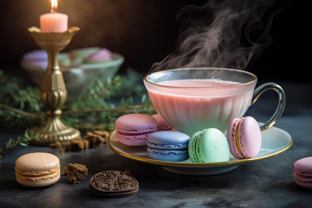 Macarons mit Tasse Tee Ai erzeugt