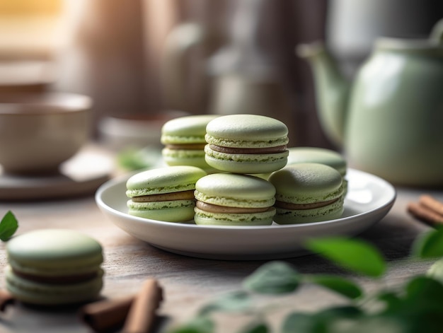 Macaroons caseiros de chá verde matcha Generatative AI