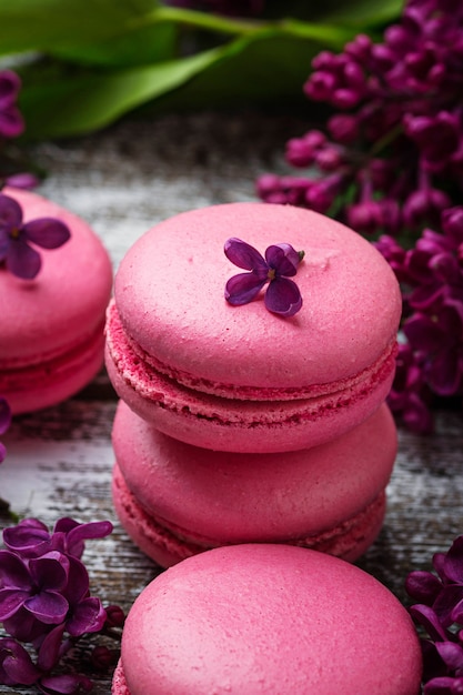 Macaroons e lilás cor-de-rosa. Foco seletivo