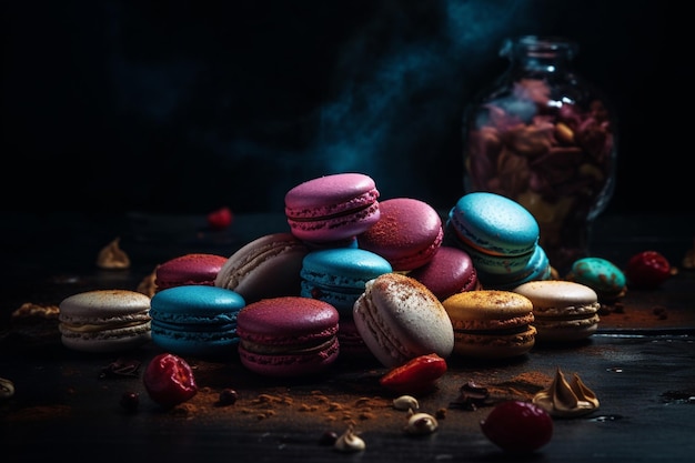 Macaroons e outros doces em uma mesa