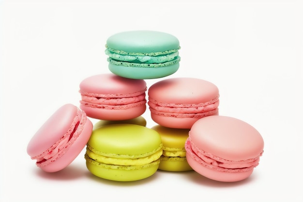 Macaroons franceses coloridos ou macaron em IA generativa de fundo branco