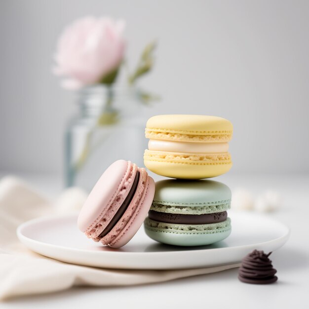 Foto macaroons saborosos de vista frontal em uma mesa branca