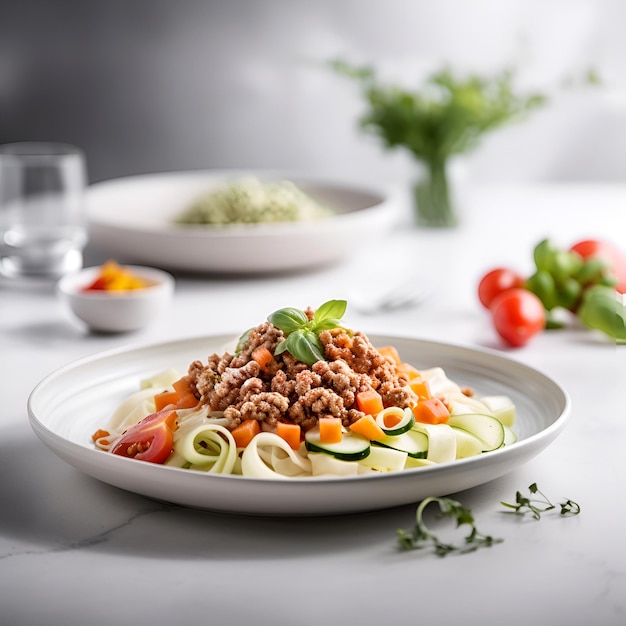 Macarrão à bolonhesa com molho de tomate em um prato comida italiana AI gerada