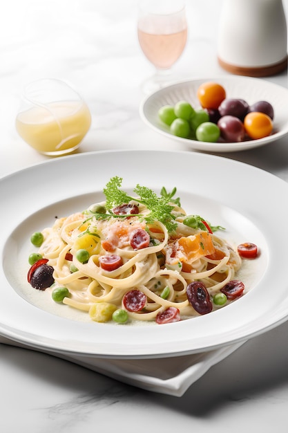 Macarrão caseiro com legumes no prato comida italiana