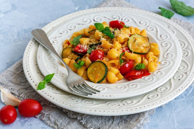 Macarrão com abobrinha e tomate cereja