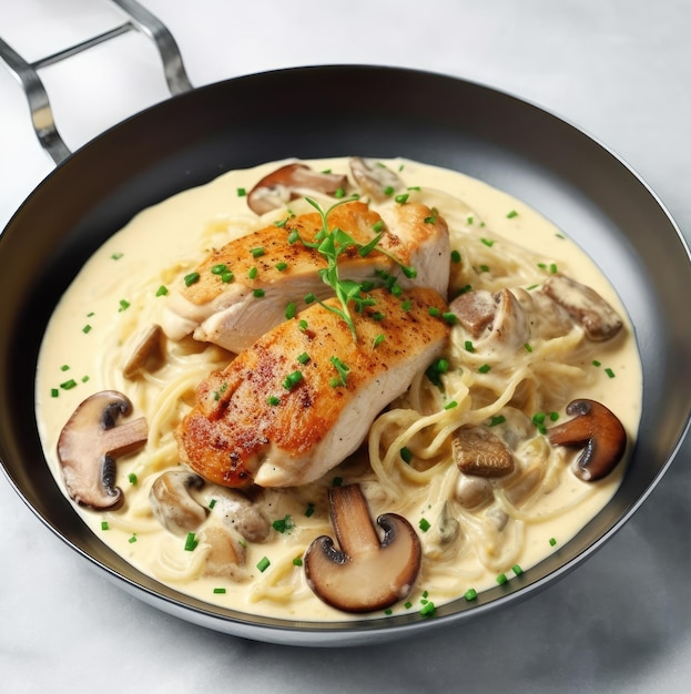 Macarrão com Frango e Cogumelos