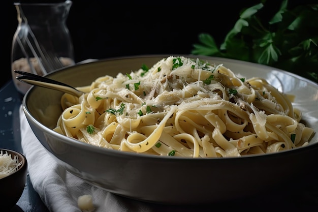 Macarrão com molho cremoso e queijo parmesão