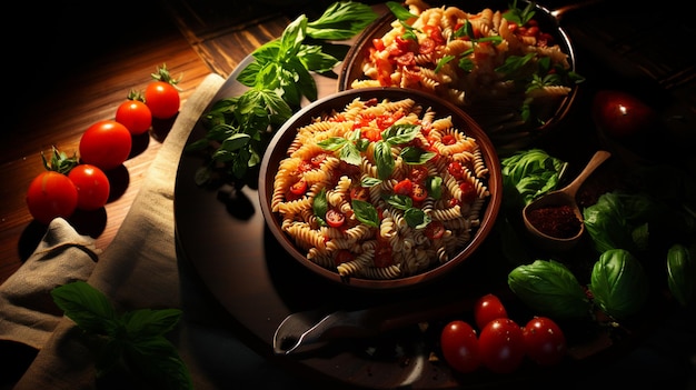 Macarrão com tomate cereja fresco e manjericão