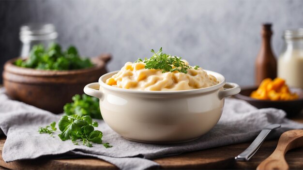 Macarrão cremoso assado com queijo em um fundo limpo