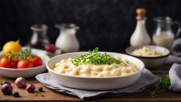 Macarrão cremoso assado com queijo em um fundo limpo