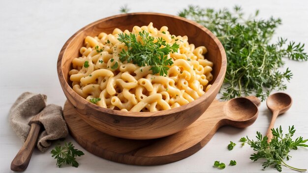 Macarrão cremoso assado com queijo em um fundo limpo