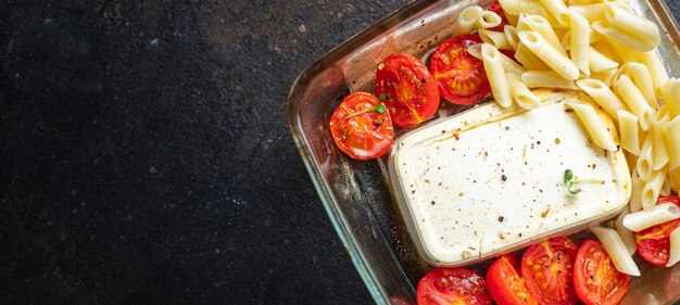 Foto macarrão feta cereja tomate segundo prato queijo feta penne fetapasta lanches tendência