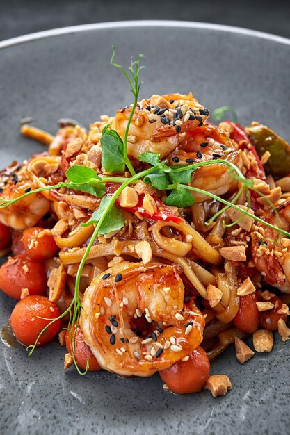 Macarrão fettuccine com camarão e tomate