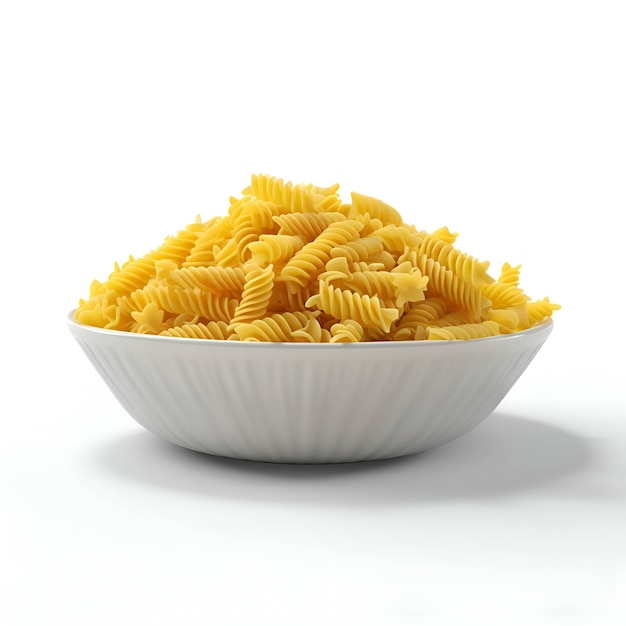 Macarrão fusilli em tigela isolada na ilustração 3d de fundo branco