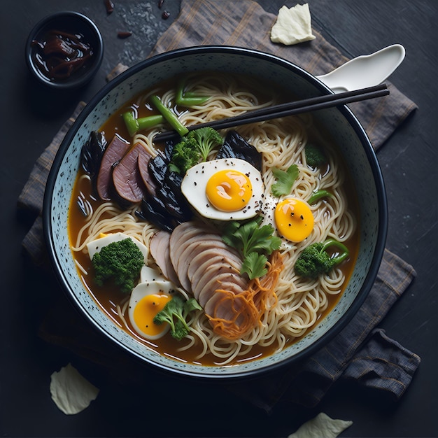 Macarrão gourmet de foto grátis em uma tigela fumegante gerada por ai