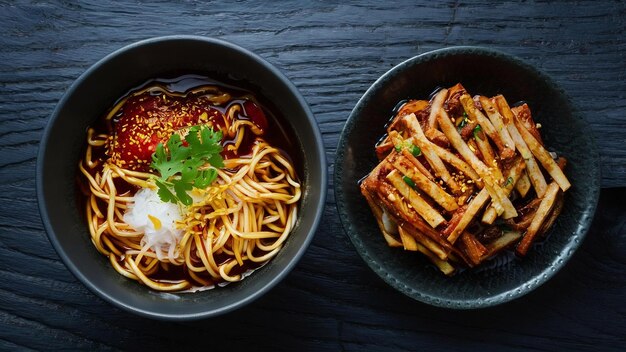 macarrão instantâneo coreano e tteokbokki em molho picante coreano comida antiga