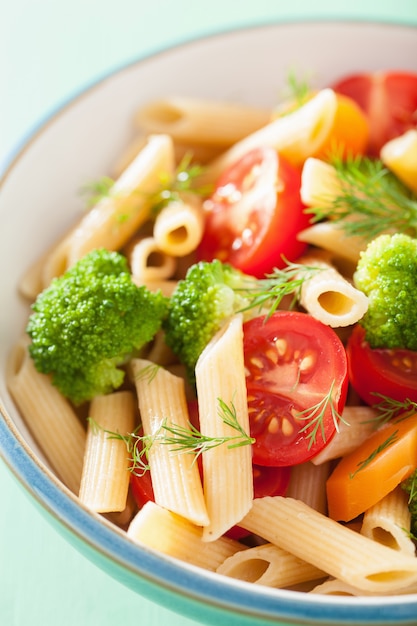 Macarrão penne vegetariano com cenoura de tomate brócolis