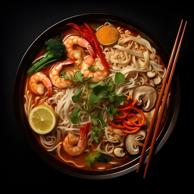 Foto macarrão tom yum comida tailandesa ia generativa