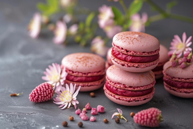 Macarrões cor-de-rosa empilhados na mesa.