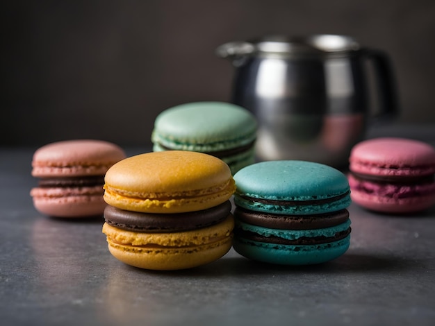 Macarrón de colores con una superficie lisa y un relleno cremoso perfecto para un bocadillo dulce