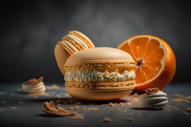 Macarrón de crema de naranja con una cubierta exterior crujiente IA generativa