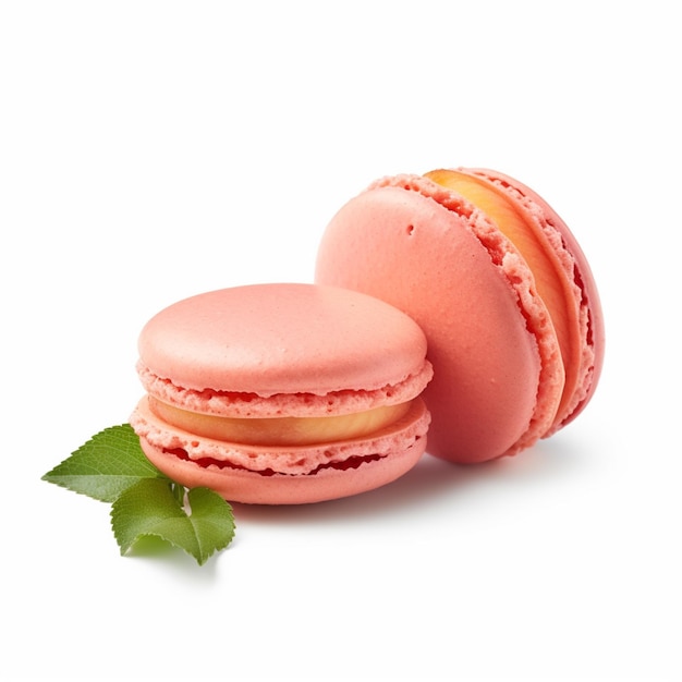 Un macarrón rosa con una hoja