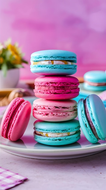 Macarrones apilados en un plato que ofrecen un regalo colorido y sabroso