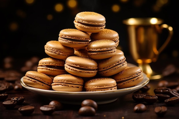 Macarrones de café en Candy bar en un interior de lujo