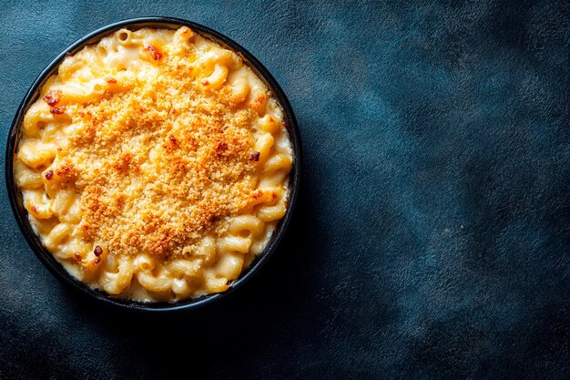 Macarrones cremosos y queso horneados a la perfección dorada en una cocina acogedora