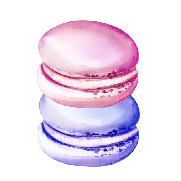 Macarrones y una ilustración de dibujado a mano de acuarela de cinta azul