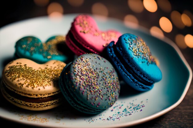 Macarrones con purpurina en forma de corazón de San Valentín IA generativa