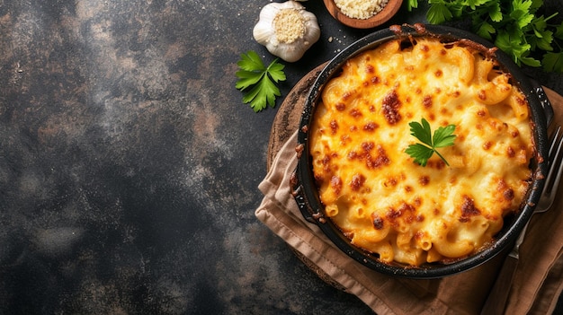 Macarrones y queso con espacio para copiar