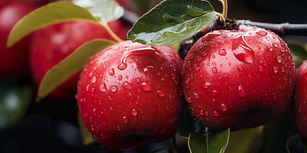 Maçãs deliciosas vermelhas na árvore