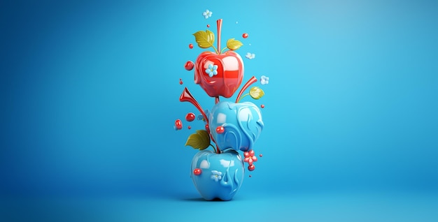 Maçãs doces fundo azul arte estilo 3d papel de parede hd