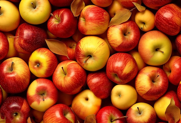 Maçãs Fundo colorido natural Colheita de pomares de maçã
