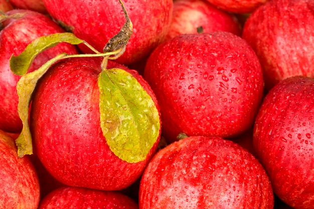 Maçãs vermelhas com gotas de água