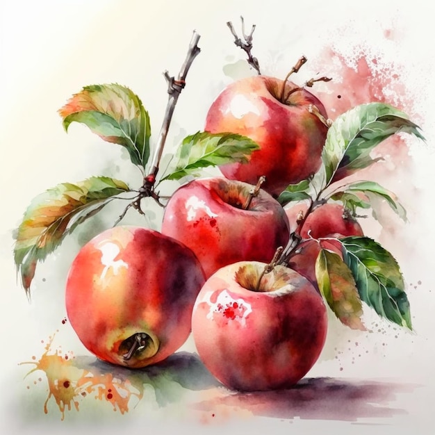 Maçãs vermelhas em aquarela na ilustração criativa de fruta de comida de cesta