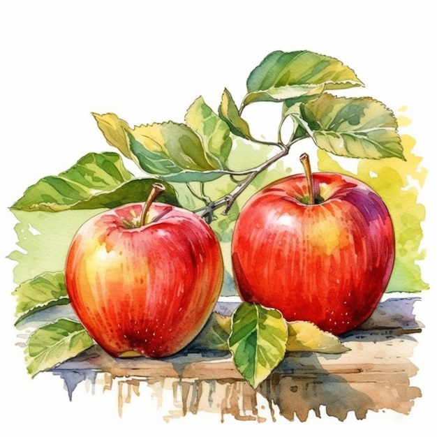 Maçãs vermelhas em uma pintura em aquarela de galho. maçãs vermelhas em uma pintura em aquarela de galho ilustração stock