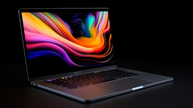 Foto macbook pro mit schwarzem bildschirm ai generative