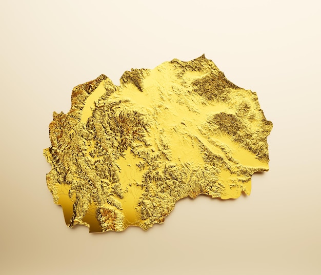 Macedonia del Norte Mapa Metal dorado Color Altura mapa Fondo 3d ilustración