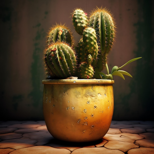 Una maceta de cactus con una hoja verde