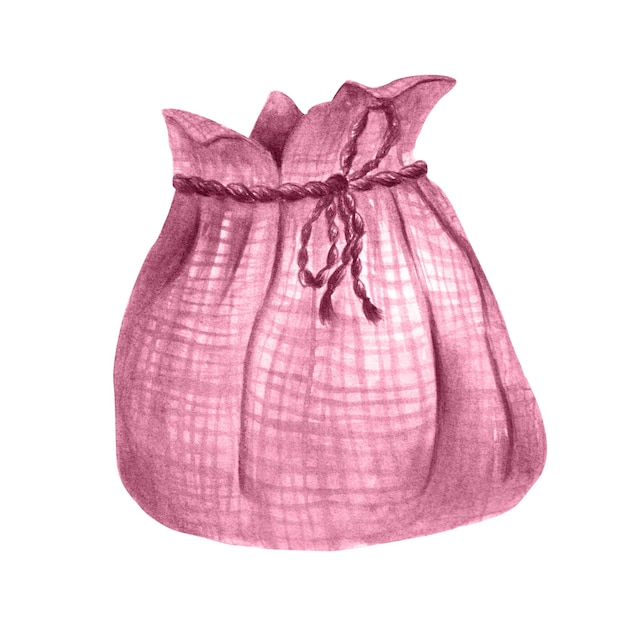 Maceta ecológica de saco rosa de arpillera de acuarela dibujada a mano para flores