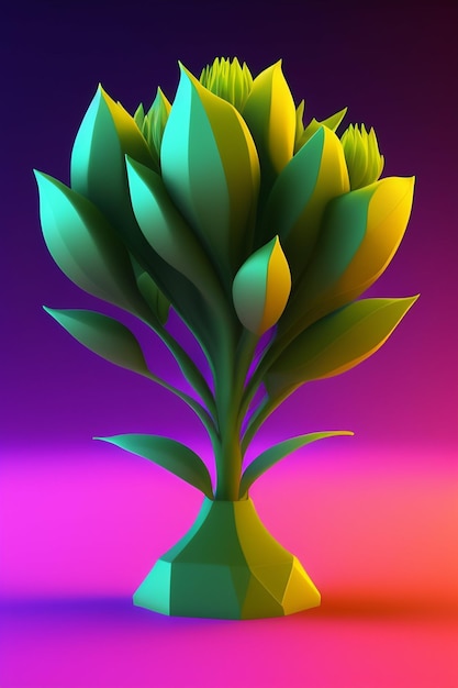 Una maceta de flores de colores con una flor verde en el medio.