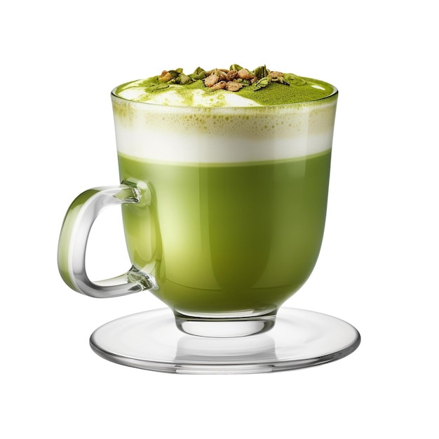 Macha latte em um copo de vidro ai generativo