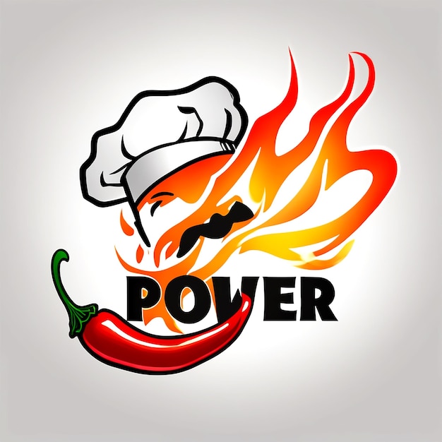 Foto machen sie ein logo von power house und das konzept ist kochmütze und hot fire chili power würziger weißer hintergrund